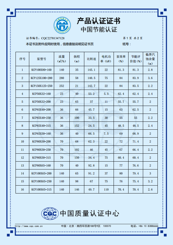 KCP系列节能产品认证证书（中文版）